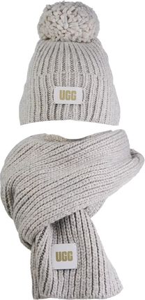 UGG Chunky Rib Knit Beanie Pom Set 21883-LGRY : Kolor - Szare, Rozmiar - One size