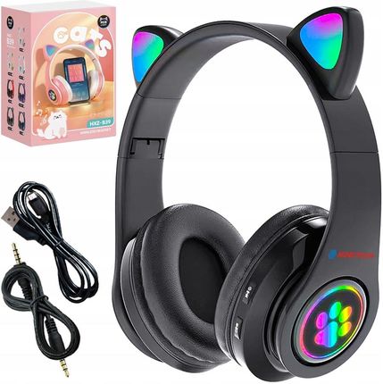 Słuchawki dla dzieci kocie uszy nauszne BT LED RGB - B39C-B