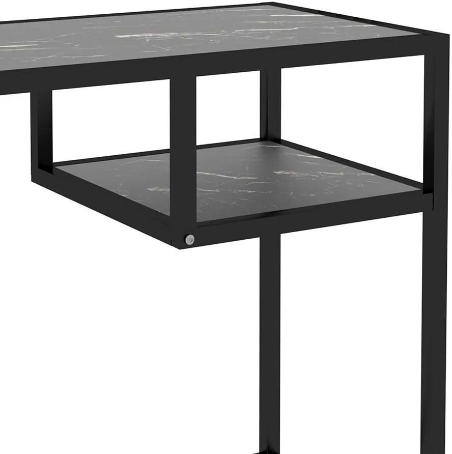 Elior Biurko Ze Szklanym Blatem I Metalowym Stelażem Czarny Marmur ...