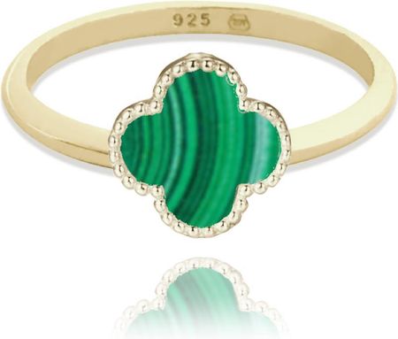 Minet Pozłacany Pierścien Srebrny Koniczyna Z Zielonym Malachitem Wielkość 16