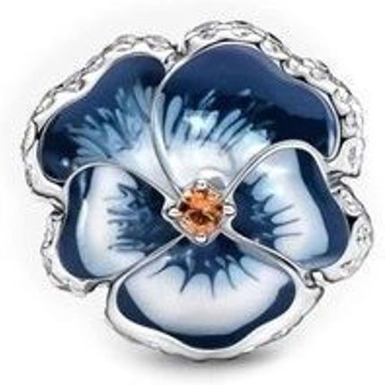 Diament Charms Moments Srebrny 925 Niebieski Kwiatek Bratek