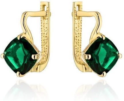 Magar Gold Kolczyki Złote Z Kolekcji "Colorful Stone" Eleganckim Zapięciem Zielony Kwarc Kwadrat 