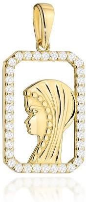 Magar Gold Medalik Złoty Wizerunek Matki Boskiej W Prostokątnej Oprawie Z Cyrkonii