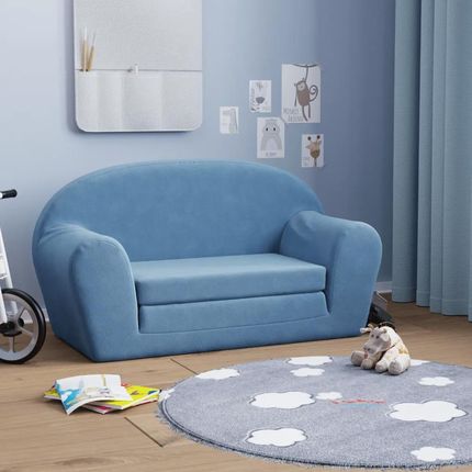 Vidaxl 2-Os. Sofa Dla Dzieci Rozkładana Niebieska Miękki Plusz