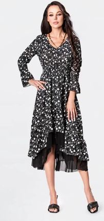 Zwiewna sukienka z ozdobnym dołem Ann Gissy czarna (DLY017)