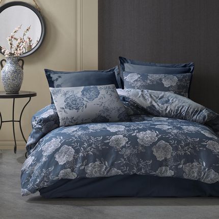 Darymex Pościel Bawełniana Jacquard Flory Blue 160X200 Cottonlove Granatowa Kwiecista