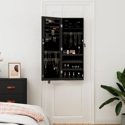 Vidaxl Wisząca Szafka Na Biżuterię Z Lustrem Czarna 37,5X10X106 Cm 353218 - zdjęcie 3
