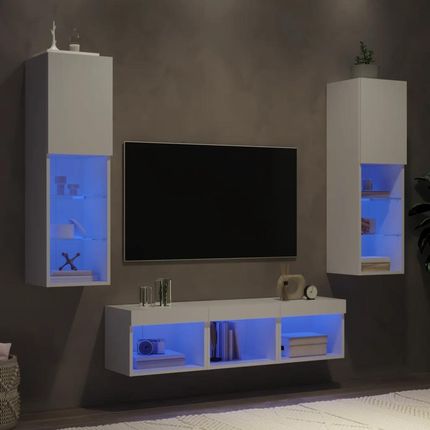 Vidaxl 5-Częściowy Zestaw Mebli Tv Z Led Biały 3216604