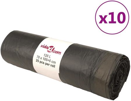 vidaXL Worki na śmieci, ściągane taśmą, 250 szt., czarne, 120 L (155344)