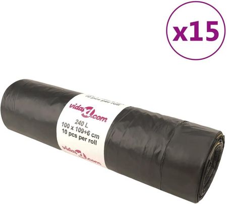 vidaXL Worki na śmieci, ściągane taśmą, 150 szt., czarne, 240 L (155345)