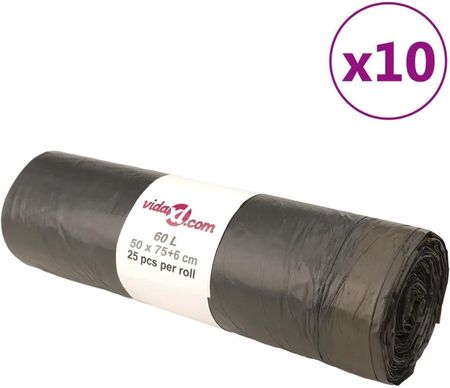 vidaXL Worki na śmieci, ściągane taśmą, 250 szt., czarne, 60 L (155343)