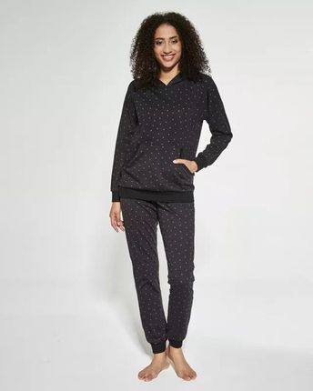 Piżama damska,groszki,długi rękaw ,spodnie   (XL, Czarny)