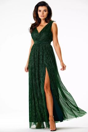 Zielona sukienka na wesele długa błyszcząca (Zielony, S)
