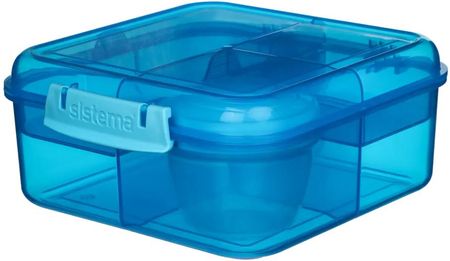 Sistema Lunch Bento Cube 1,25 l lunch box / śniadaniówka trzykomorowa z pojemnikiem na sos niebieski (41685)