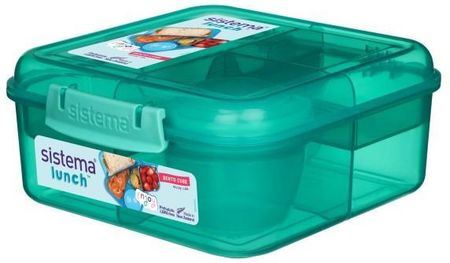 Sistema Lunch Bento Cube 1,25 l lunch box / śniadaniówka trzykomorowa z pojemnikiem na sos zielony