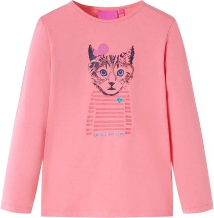 Koszulka dziecięca z długimi rękawami, z kotem, różowa, 92