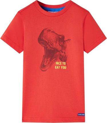 Koszulka dziecięca z krótkimi rękawami i dinozaurem, czerwona, 140