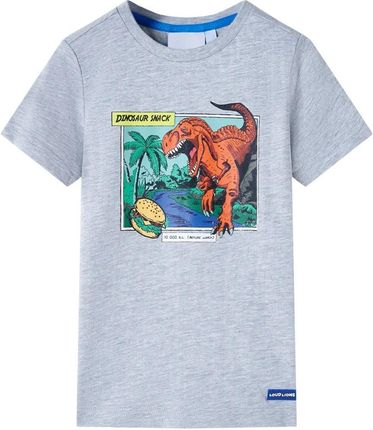 Koszulka dziecięca z krótkimi rękawami, z dinozaurem, szara, 92
