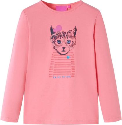 Koszulka dziecięca z długimi rękawami, z kotem, różowa, 128