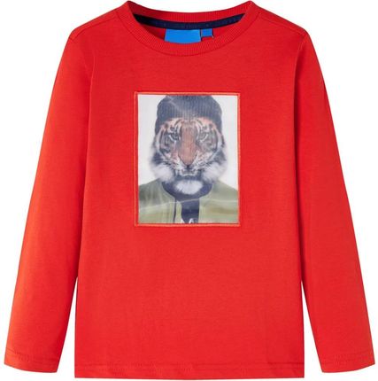 Koszulka dziecięca z długimi rękawami, z tygrysem, czerwona, 116
