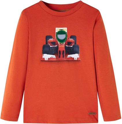 Koszulka dziecięca z długimi rękawami, z autem, pomarańczowa, 128