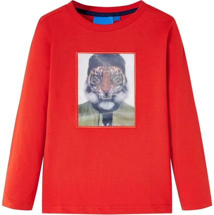 Koszulka dziecięca z długimi rękawami, z tygrysem, czerwona, 104