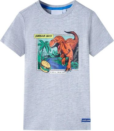 Koszulka dziecięca z krótkimi rękawami, z dinozaurem, szara, 140