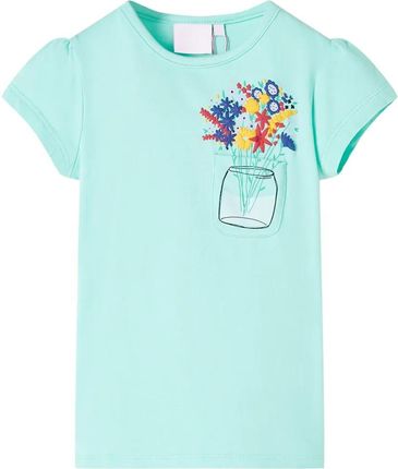 Koszulka dziecięca, z kwiatowym nadrukiem, jasna mięta, 128