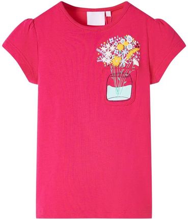 Koszulka dziecięca, z kwiatowym nadrukiem, jaskraworóżowa, 128