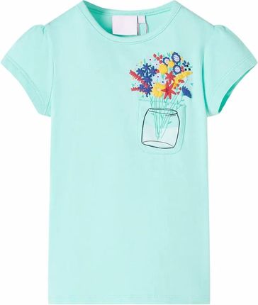 Koszulka dziecięca, z kwiatowym nadrukiem, jasna mięta, 116