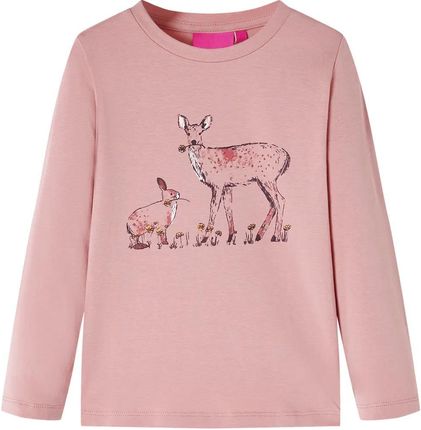 Koszulka dziecięca z długimi rękawami, jeleń i królik, różowa, 116