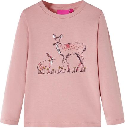 Koszulka dziecięca z długimi rękawami, jeleń i królik, różowa, 128
