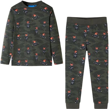 Piżama dziecięca z długimi rękawami, lisy ninja, khaki, 128
