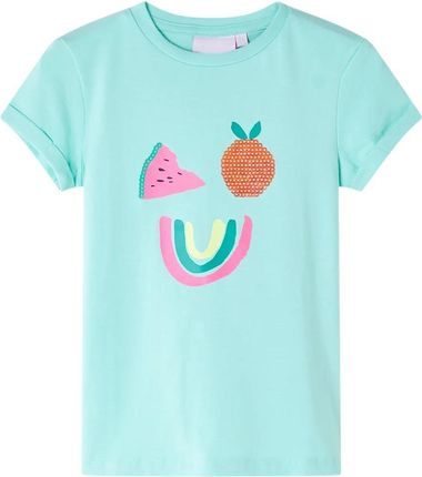 Koszulka dziecięca z kolorowymi owocami, jasnomiętowa, 140