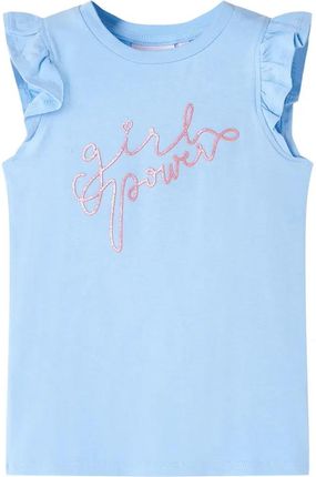 Koszulka dziecięca, z falbankami, brokatowy napis, jasnoniebieska, 140