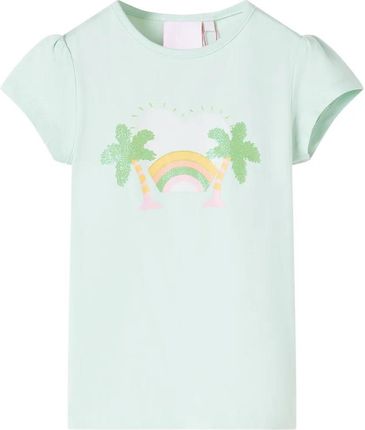Koszulka dziecięca z nadrukiem tęczy i palm, jasnomiętowa, 92
