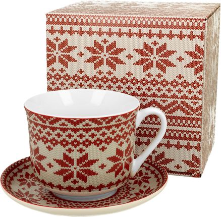 Duo Filiżanka Do Kawy I Herbaty Porcelanowa Ze Spodkiem Sweterek Czerwony 460 Ml