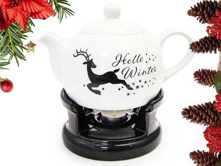 Tragar Dzbanek Świąteczny Do Herbaty I Kawy Ceramiczny Z Podgrzewaczem Hello Winter 1 L (37698)