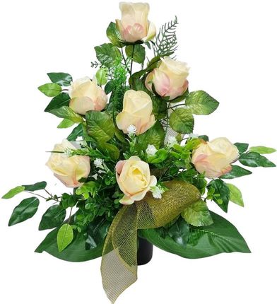 RÓŻE krem-róż (662.3b) bukiet we wkładzie do wazonu na grób cmentarz