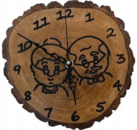 Zegar na bazie krążka drewna - prezent dla babci i dziadka