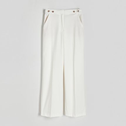 Reserved - Spodnie w kant z dodatkiem wiskozy - Biały