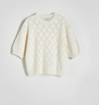 Reserved - Sweter w ażurowy wzór - Kremowy