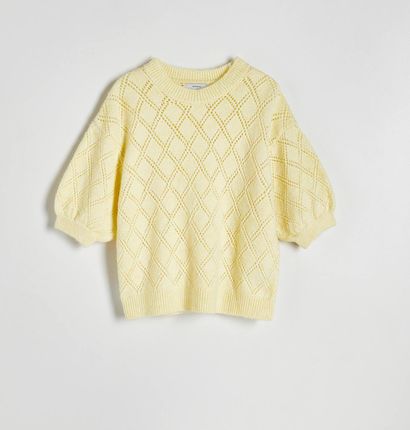 Reserved - Sweter w ażurowy wzór - Żółty
