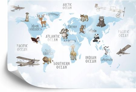 Doboxa Fototapeta Flizelina Mapa Świata Zwierząt dla Dzieci 104x70.5 A4