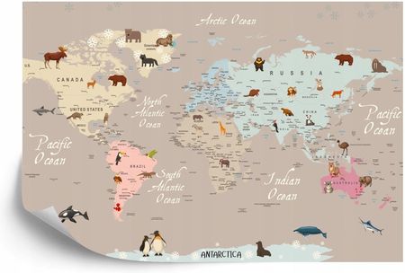 Doboxa Fototapeta Samoprzylepna Mapa Świata Zwierząt dla Dzieci 315x210 A0
