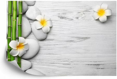 Doboxa Fototapeta Samoprzylepna Bambusy Z Kwiatami I Kamieniami 180x120