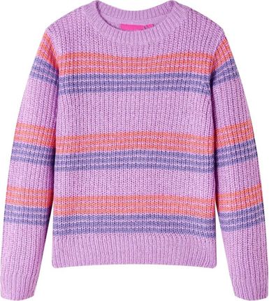 Sweter dziecięcy z dzianiny, w paski, liliowo-różowy, 116