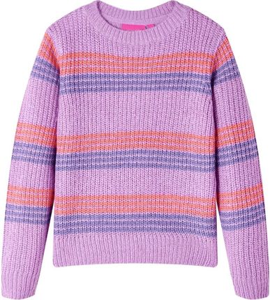 Sweter dziecięcy z dzianiny, w paski, liliowo-różowy, 128