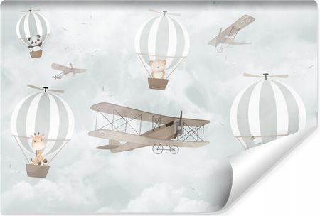 Muralo Fototapeta Dla Dzieci Zwierzęta Balony Chmury Samolot Vintage 368X254