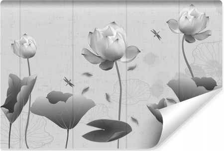 Muralo Fototapeta Czarno-Białe Kwiaty Lilie Wodne Styl Vintage 300X210